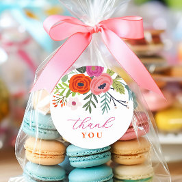 Pegatina Redonda Bebé en un Baby Shower floral brillante en flor