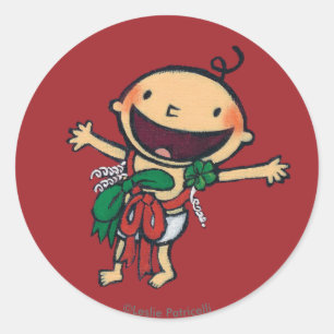 Pegatina Redonda Bebé envuelto en los arcos para el navidad