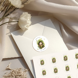 Pegatina Redonda Bebé erizo durmiendo en acuarela para baby shower 