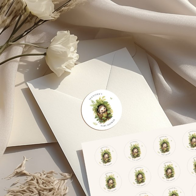 Pegatina Redonda Bebé erizo durmiendo en acuarela para baby shower  (Subido por el creador)