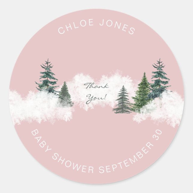 Pegatina Redonda Bebé, está frío fuera rosado Gracias (Anverso)