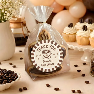 Pegatina Redonda Bebé Está Preparando Café Agradecimiento por Baby