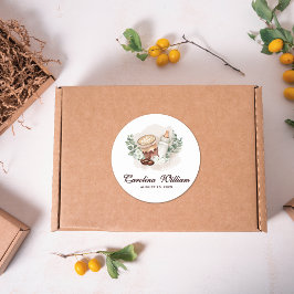 Pegatina Redonda Bebé está preparando café Baby Shower