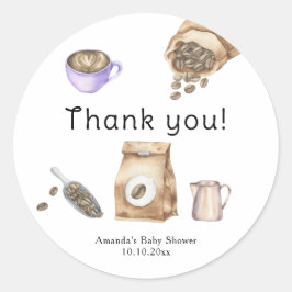 Pegatina Redonda Bebé está preparando café Gracias