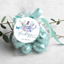 Pegatina Redonda Bebé está preparando té fiesta Bebé ducha Gracias