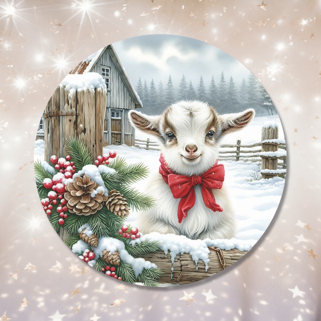 Pegatina Redonda Bebé festivo lindo en los Navidades de la granja (Subido por el creador)
