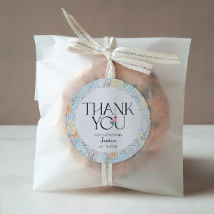 Pegatina Redonda Bebé floral colorido moderno en Baby Shower en san