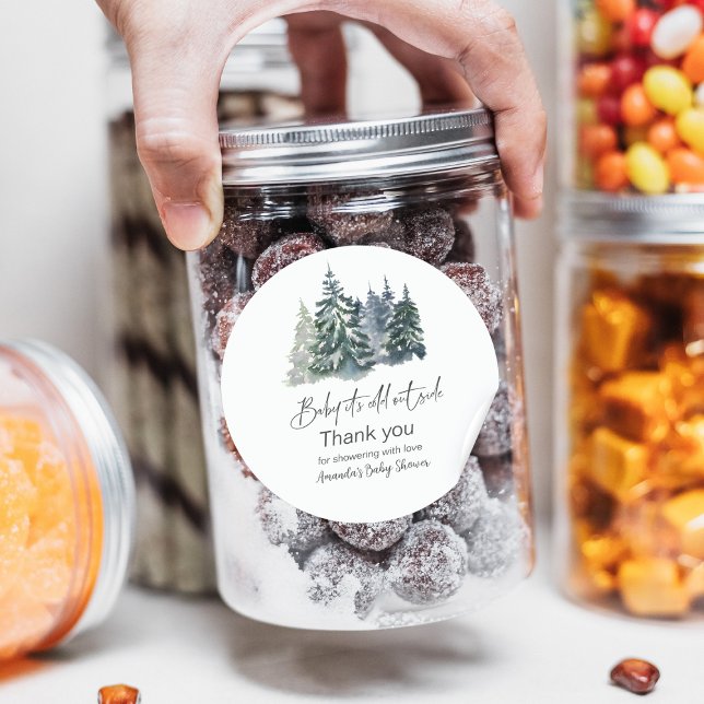 Pegatina Redonda Bebé forestal frío fuera del Baby Shower invernal (Subido por el creador)