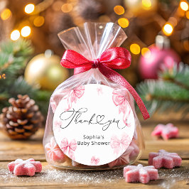 Pegatina Redonda Bebé, frío afuera, Bow Baby Shower Gracias.