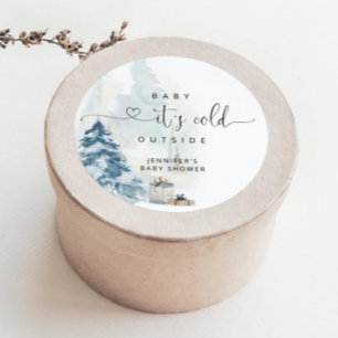 Pegatina Redonda Bebé, frío afuera de la ducha de bebé