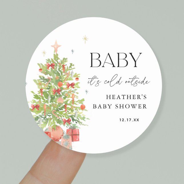 Pegatina Redonda Bebé, frío fuera de Navidades Baby Shower (Subido por el creador)