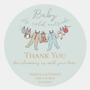 Pegatina Redonda Bebé, frío fuera del Baby Shower invernal