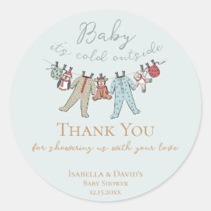 Pegatina Redonda Bebé, frío fuera del Baby Shower invernal
