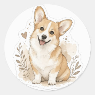 Pegatina Redonda Bebé Fuyr: Corgi