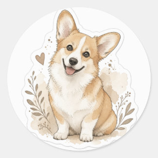 Pegatina Redonda Bebé Fuyr: Corgi