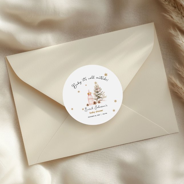 Pegatina Redonda Bebé, hace frío afuera de Winter Baby Shower (Subido por el creador)