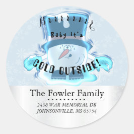 Pegatina Redonda Bebé, hace frío fuera de los hombres de nieve