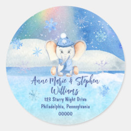 Pegatina Redonda Bebé, hace frío fuera del Baby Shower de los elefa