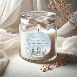 Pegatina Redonda Bebé hace frío fuera del oso de invierno Gracias