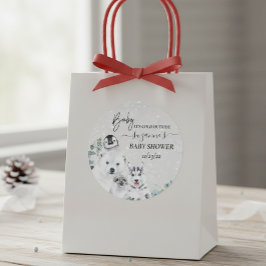 Pegatina Redonda Bebé hace frío fuera ducha de animales árticos de 