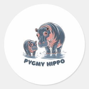 Pegatina Redonda Bebé Hipopótamo Pygmy Adorable Moo Deng Zoo Divert