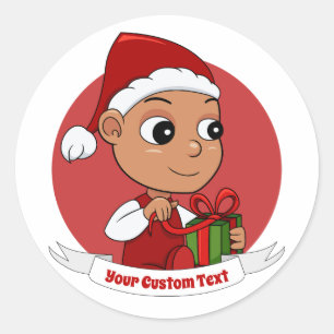 Pegatina Redonda Bebé hispano con un personalizado gorra Navidad