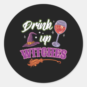 Pegatina Redonda Bebe las brujas Halloween Vino Bebiendo Shir