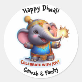 Pegatina Redonda Bebé lindo elefante con atuendo festivo Diwali