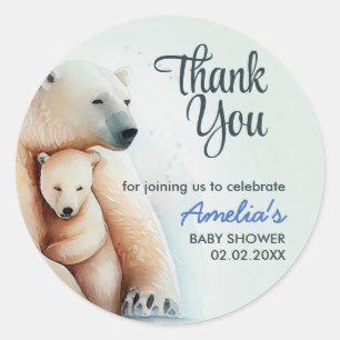 Pegatina Redonda Bebé lindo oso polar con madre   Baby Shower Cla