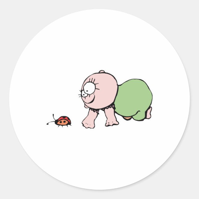 Pegatina Redonda Bebé lindo persiguiendo a Ladybug (Anverso)