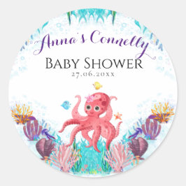 Pegatina Redonda Bebé martino del Océano Vintage Octopus colorido