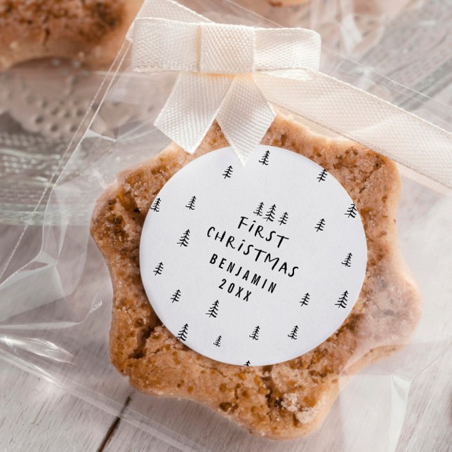 Pegatina Redonda bebé moderno elegante primera navidad bebé (Subido por el creador)