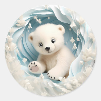 Pegatina Redonda Bebé Navidades de oso polar