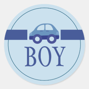 Pegatina Redonda Bebé niño azul género revelar Fiesta clásico