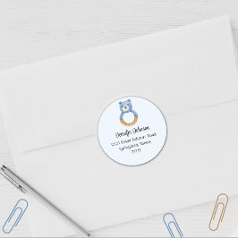 Pegatina Redonda Bebé Niño Shower Oso Azul Dirección de Retorno