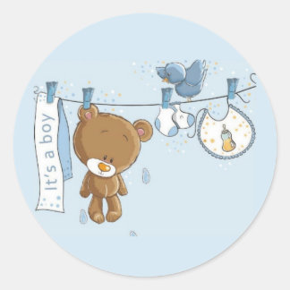 Pegatina Redonda Bebé niño Teddy Bear Bear
