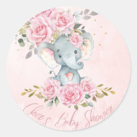 Bebé Pink Floral Cute Elephants Baby Shower