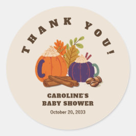 Pegatina Redonda Bebé prepara café Baby Shower Gracias