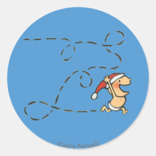 Pegatina Redonda Bebé que corre el mañana de navidad