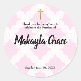 Pegatina Redonda Bebé Rosa Baptism Christening (Bebé Rosa) Gracias
