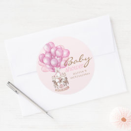 Pegatina Redonda Bebé Rosa Chica Ducha Cute Globo Estiloso