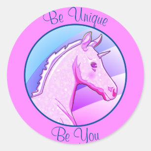 Pegatina Redonda Bebé rosa Palomino Unicorn (lite arco iris)