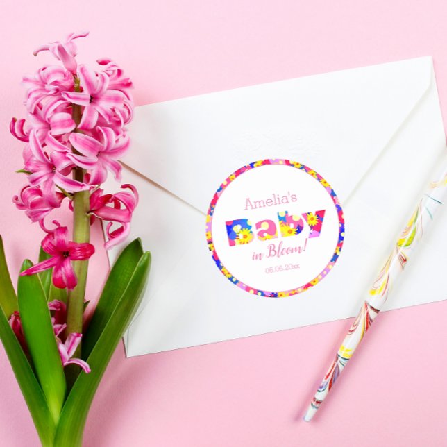 Pegatina Redonda Bebé rosa personalizado en el Baby Shower rosa en  (Subido por el creador)