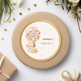 Pegatina Redonda Bebé rosa suave chica Teddy Bear