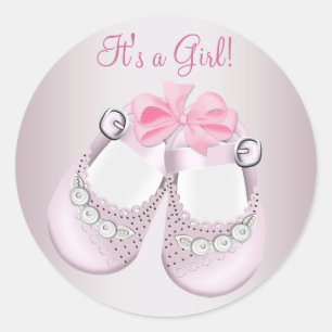Pegatina Redonda Bebé rosa zapatillas Pegatinas rosados de Baby Sho