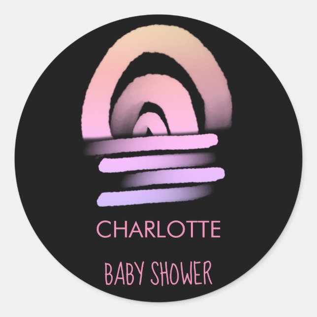 Pegatina Redonda Bebé rosado arco iris niña ducha (Anverso)