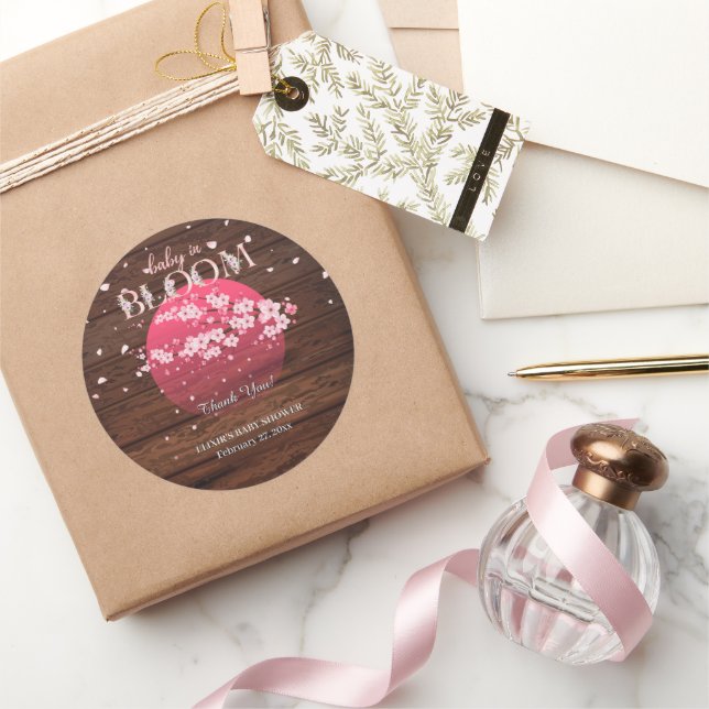 Pegatina Redonda Bebé rústico en flor de cerezo Sakura (Regalar)