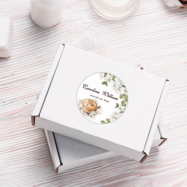 Pegatina Redonda Bebé rústico prepara café Baby Shower (Subido por el creador)