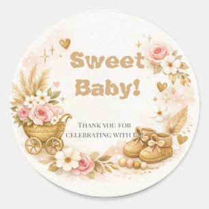 Pegatina Redonda Bebé Shower Agradecimiento   Tarjeta de Dulce Bebé