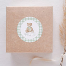 Bebé shower de osito de gingham verde salvia